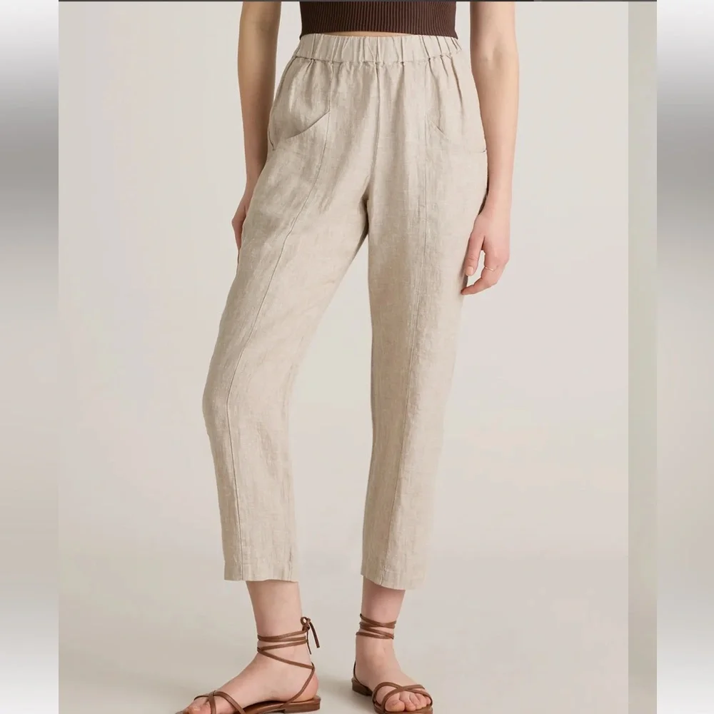 NWT Quince 100% European Linen Tapered Ankle Pants Flax Beach Vacation Resort XS